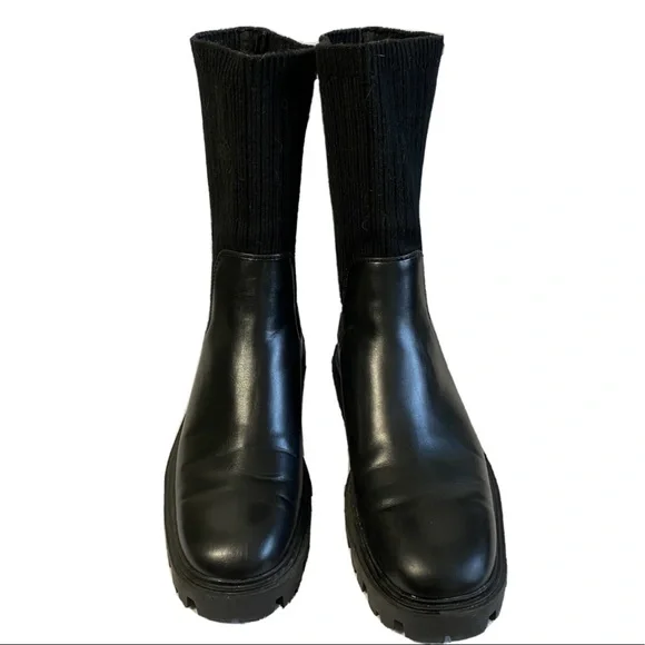 ZARA Lug Sole Chelsea Sock Boot In Black - Picture 6 of 8